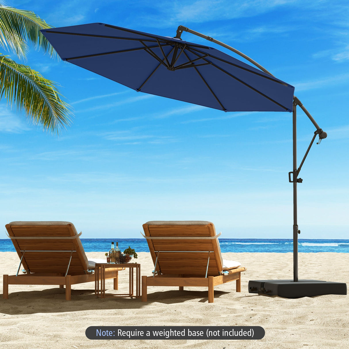 10 Feet Offset Hanging Umbrella with Base and Infinite Tilt-Navy by DirectDeals