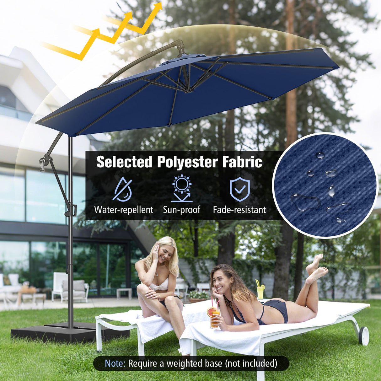 10 Feet Offset Hanging Umbrella with Base and Infinite Tilt-Navy by DirectDeals