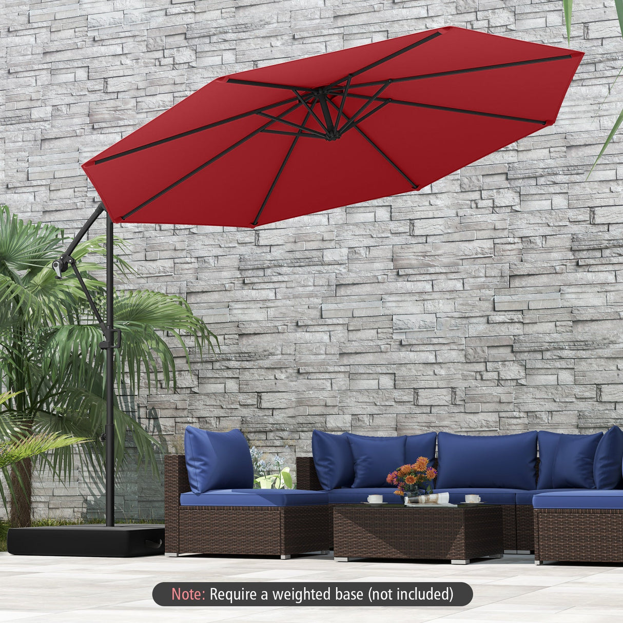 10 Feet Offset Hanging Umbrella with Base and Infinite Tilt-Wine by DirectDeals