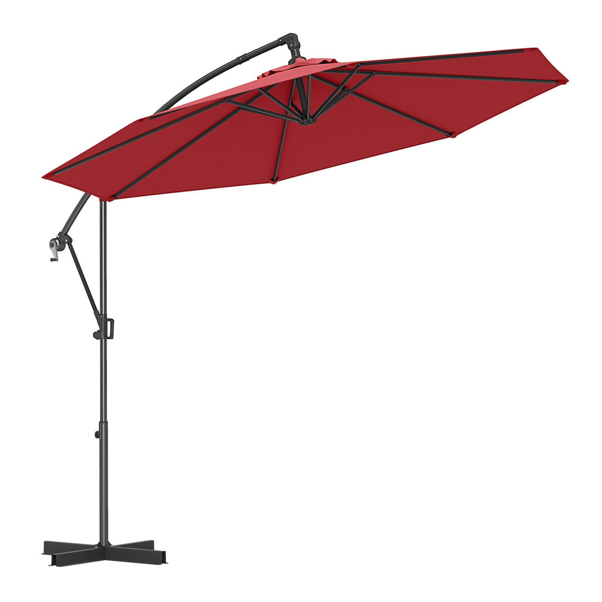 10 Feet Offset Hanging Umbrella with Base and Infinite Tilt-Wine by DirectDeals