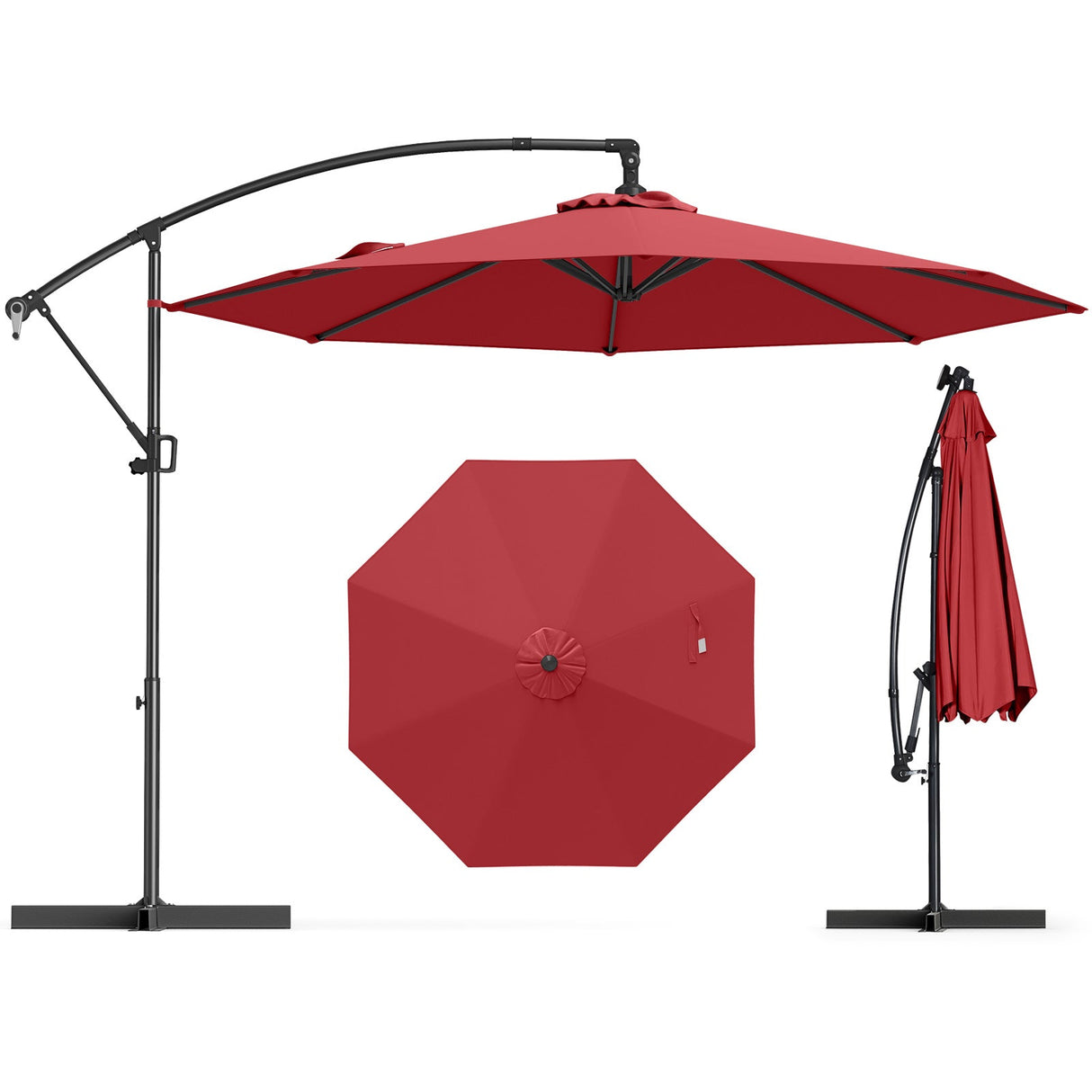 10 Feet Offset Hanging Umbrella with Base and Infinite Tilt-Wine by DirectDeals