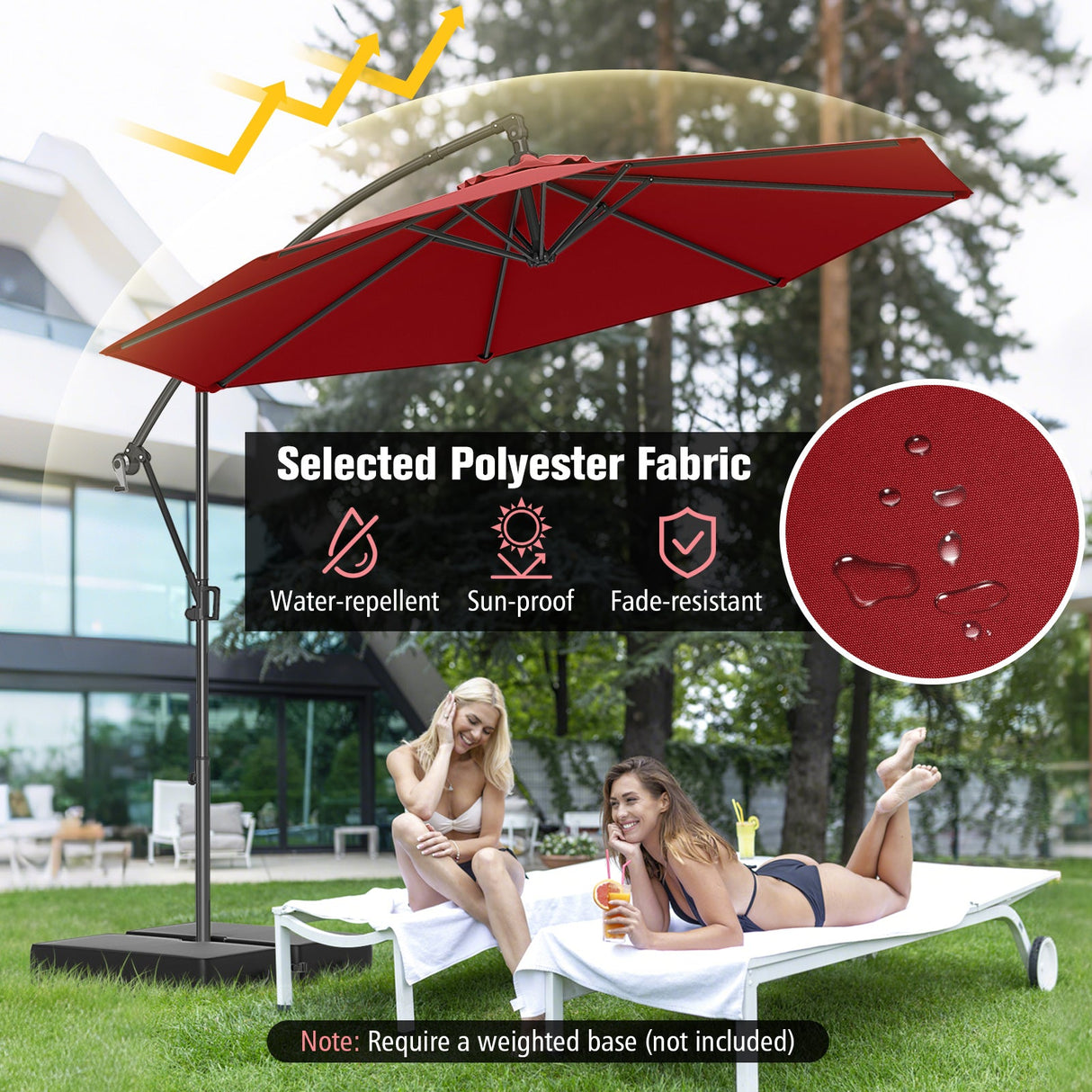 10 Feet Offset Hanging Umbrella with Base and Infinite Tilt-Wine by DirectDeals