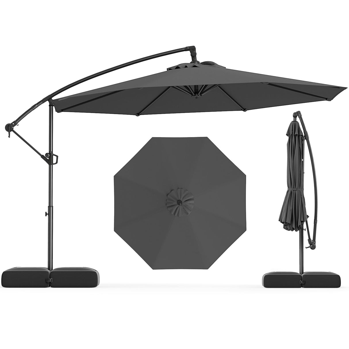 10 Feet Offset Hanging Umbrella with Base Patio Cantilever Umbrella with Tilt-Gray by DirectDeals