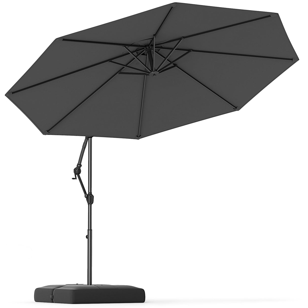 10 Feet Offset Hanging Umbrella with Base Patio Cantilever Umbrella with Tilt-Gray by DirectDeals