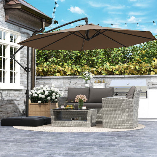 10 Feet Offset Hanging Umbrella with Base Patio Cantilever Umbrella with Tilt-Taupe