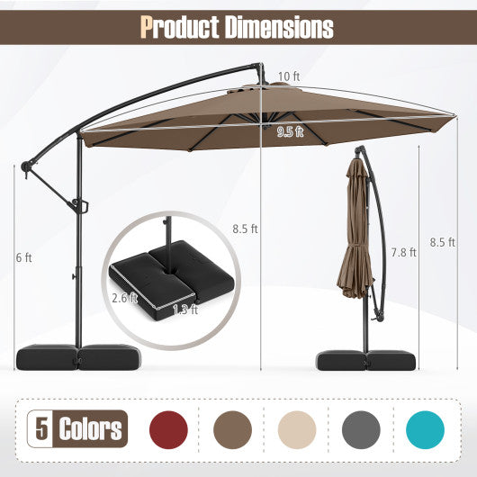 10 Feet Offset Hanging Umbrella with Base Patio Cantilever Umbrella with Tilt-Taupe