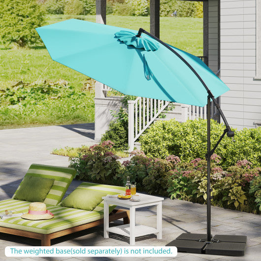 10 Feet Offset Umbrella with 8 Ribs Cantilever and Cross Base-Turquoise