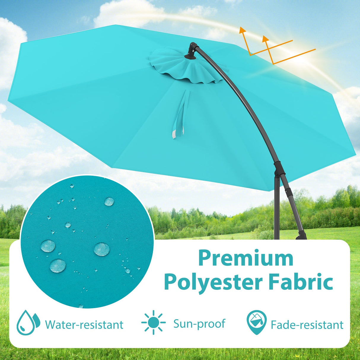 10 Feet Offset Umbrella with 8 Ribs Cantilever and Cross Base-Turquoise by DirectDeals