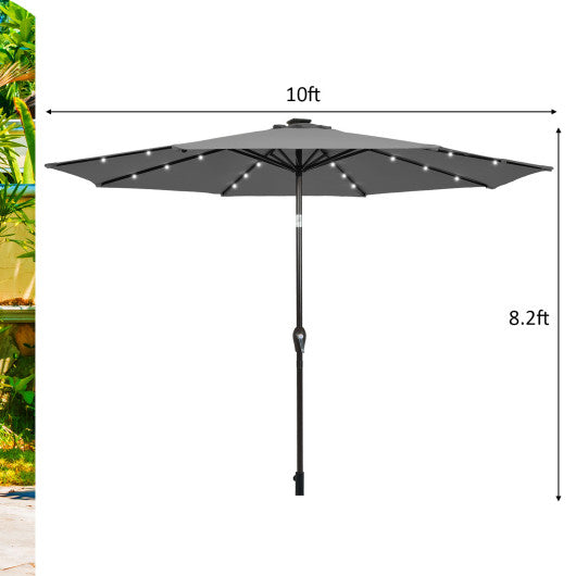 10 Feet Outdoor Patio Umbrella with Bright Solar LED Lights-Gray