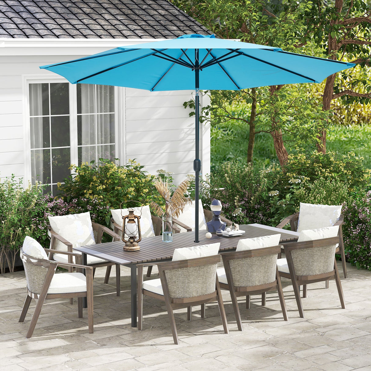 10 Feet Outdoor Patio Umbrella with Tilt Adjustment and Crank-Blue by DirectDeals