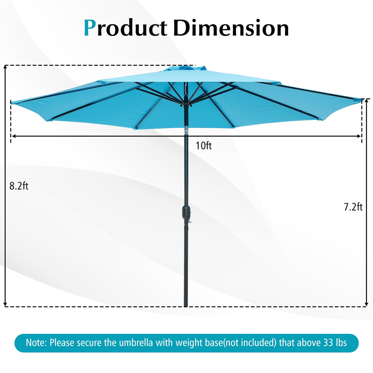 10 Feet Outdoor Patio Umbrella with Tilt Adjustment and Crank-Blue by DirectDeals