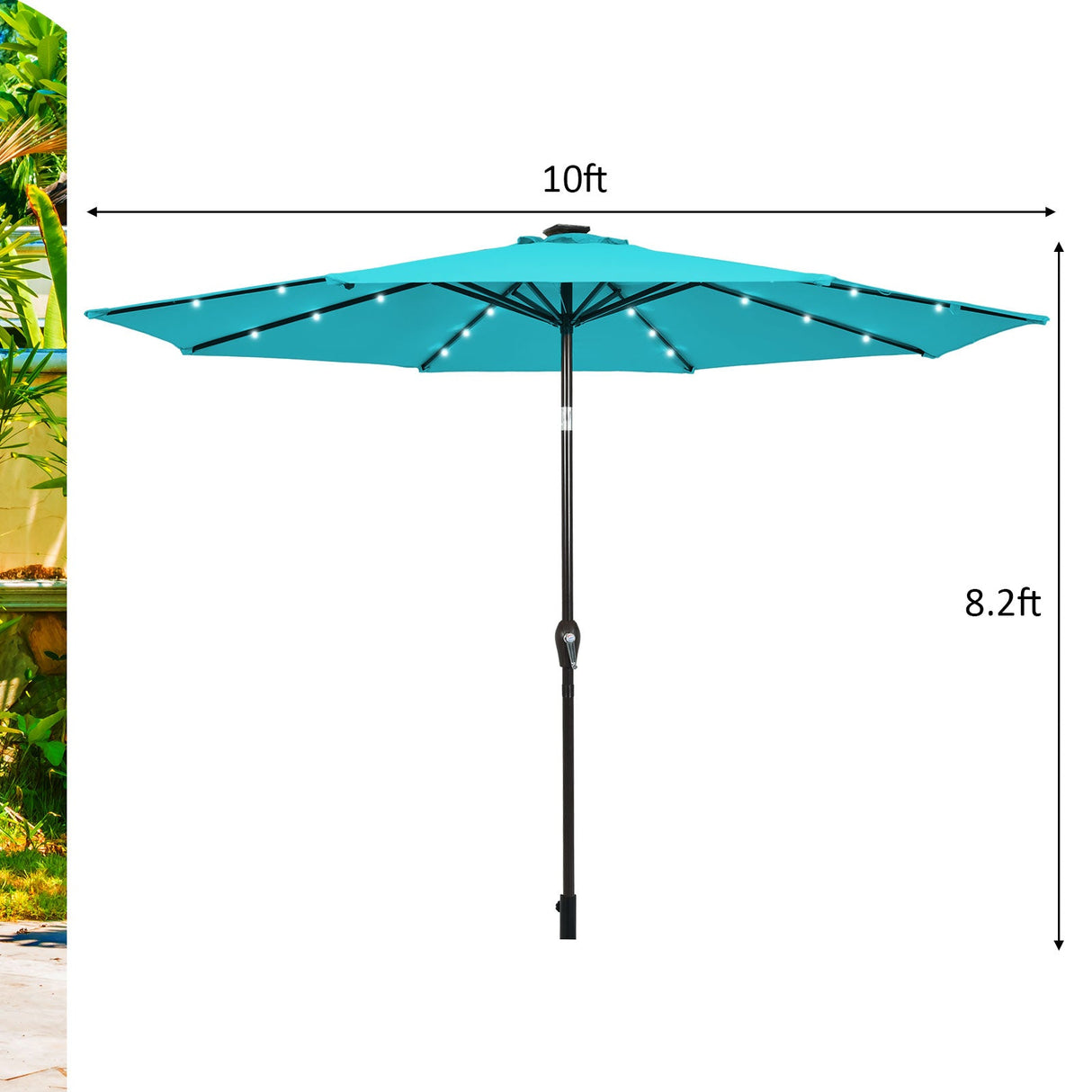 10 Feet Outdoor Patio Umbrella with Bright Solar LED Lights-Turquoise by DirectDeals