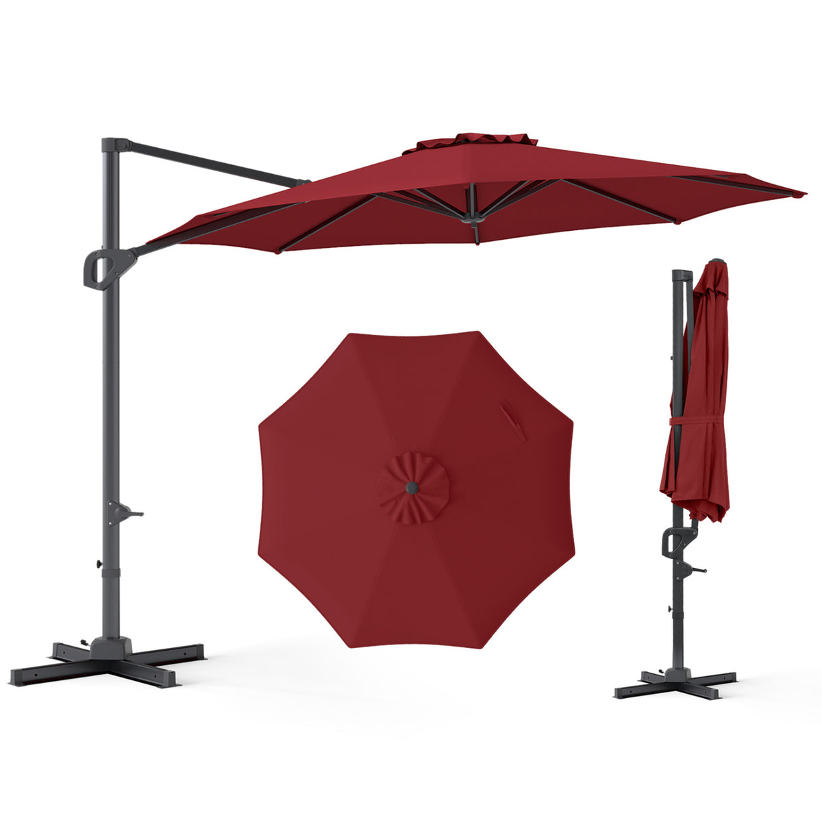 10 Feet Patio Cantilever Umbrella with Easy Tilt Adjustment-Wine