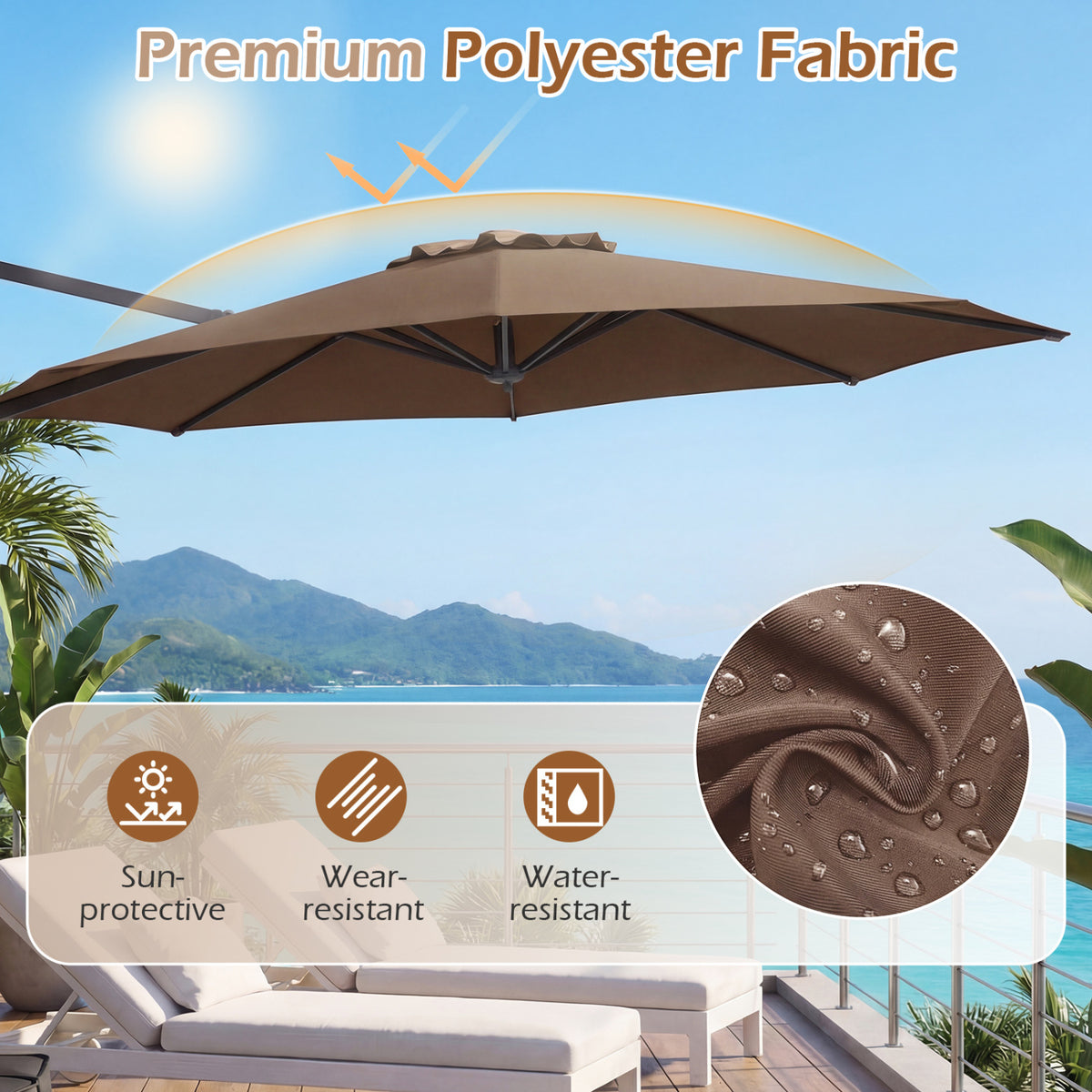 10 Feet Patio Cantilever Umbrella with Easy Tilt Adjustment-Brown