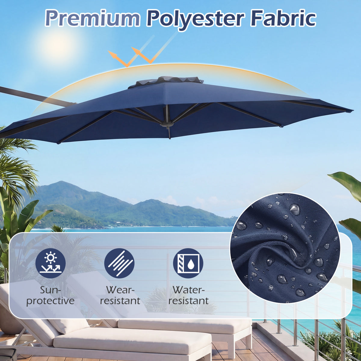 10 Feet Patio Cantilever Umbrella with Easy Tilt Adjustment-Navy