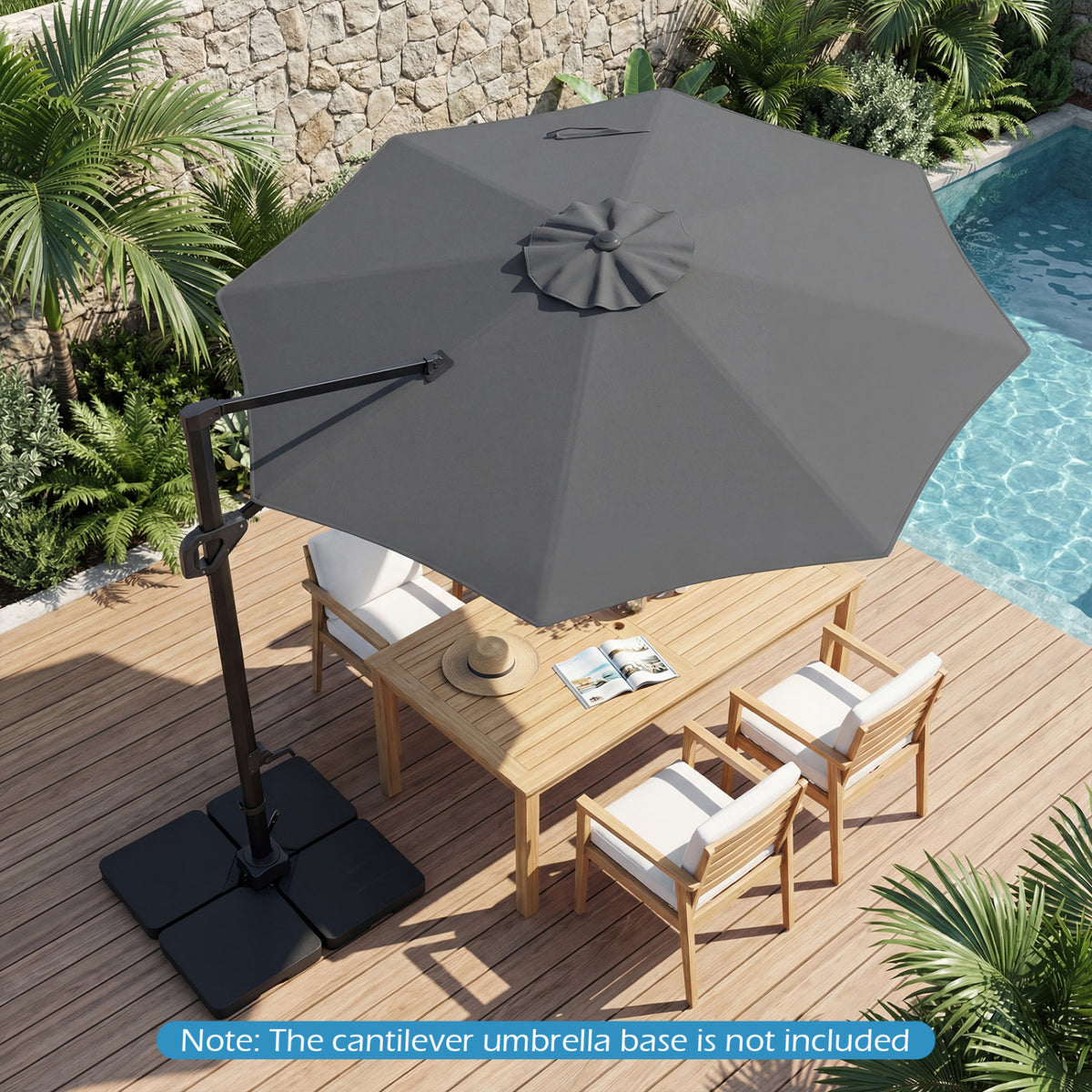 10 Feet Patio Cantilever Umbrella with Easy Tilt Adjustment-Gray