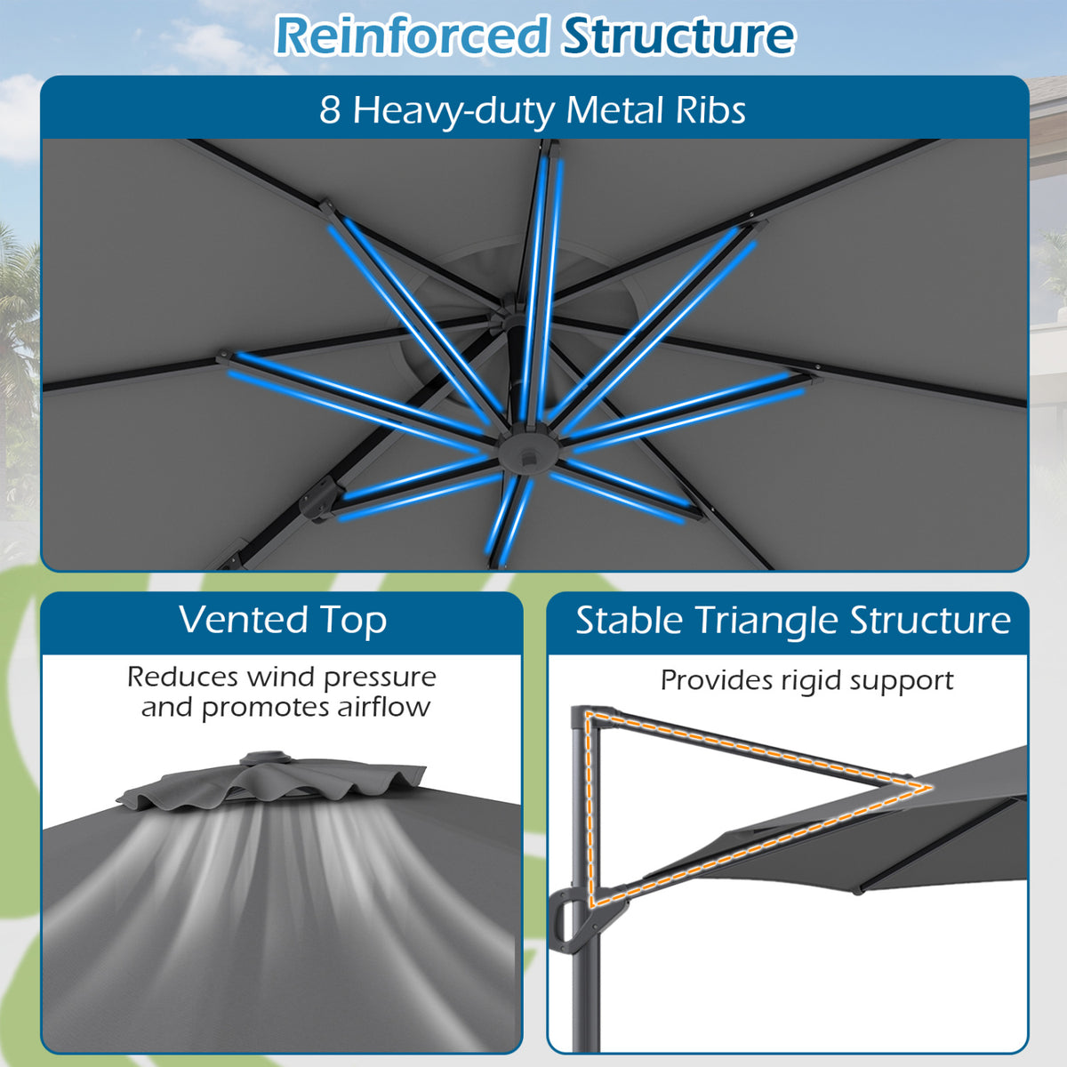 10 Feet Patio Cantilever Umbrella with Easy Tilt Adjustment-Gray