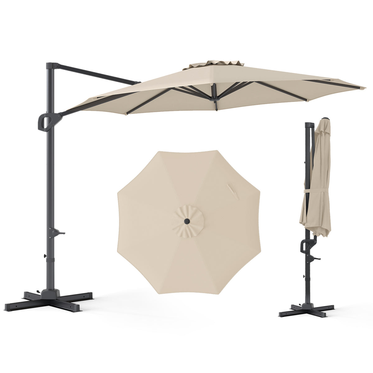 10 Feet Patio Cantilever Umbrella with Easy Tilt Adjustment-Beige