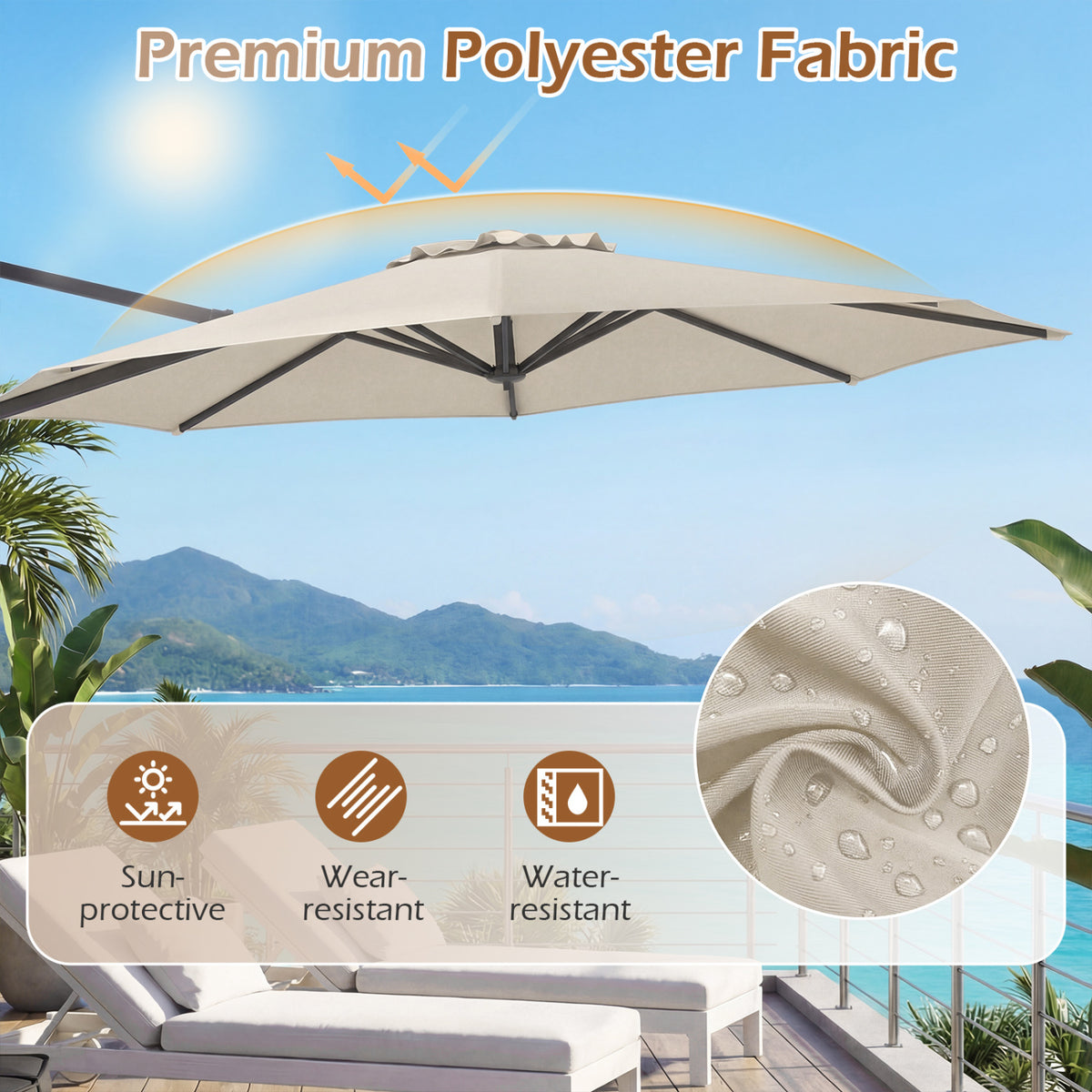 10 Feet Patio Cantilever Umbrella with Easy Tilt Adjustment-Beige