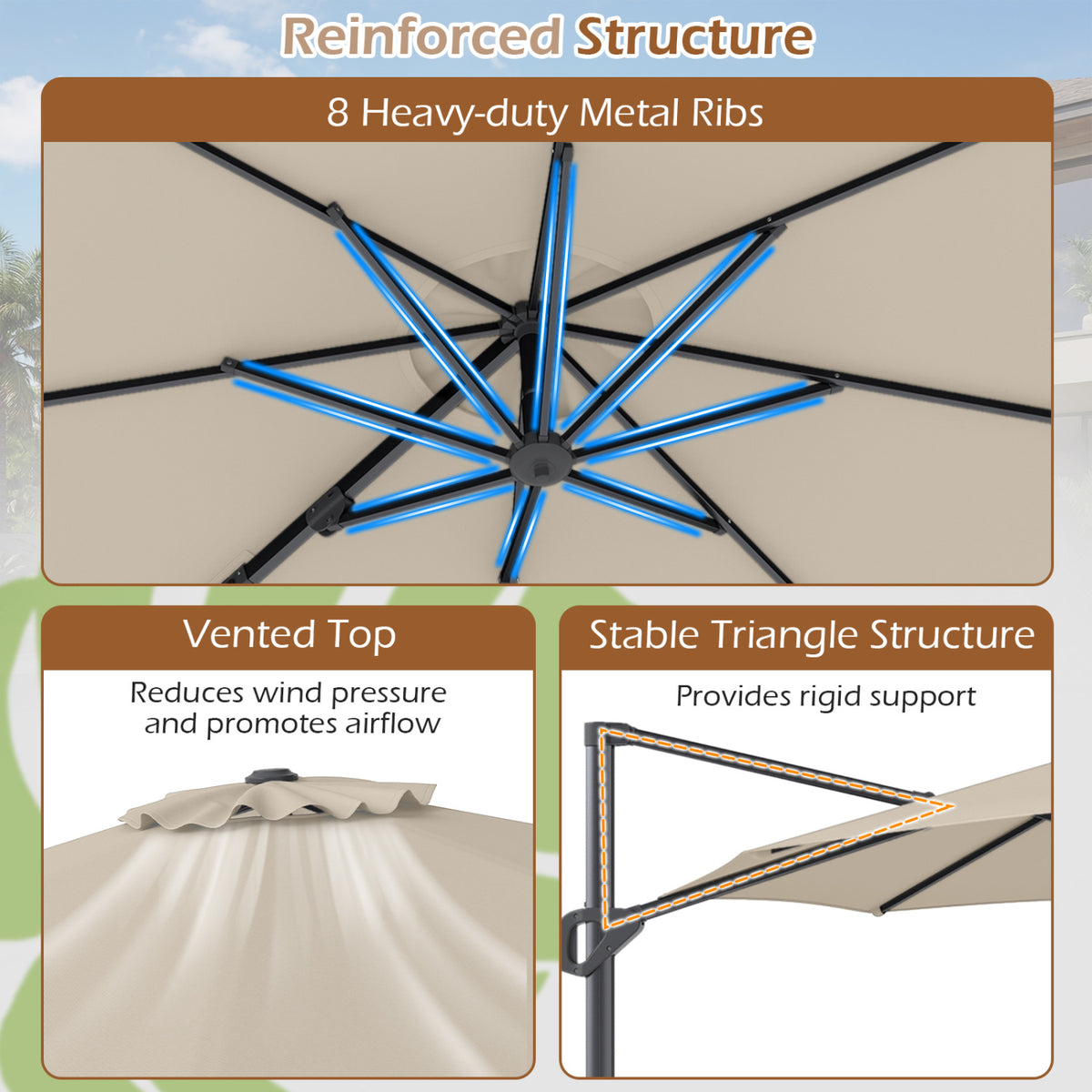 10 Feet Patio Cantilever Umbrella with Easy Tilt Adjustment-Beige