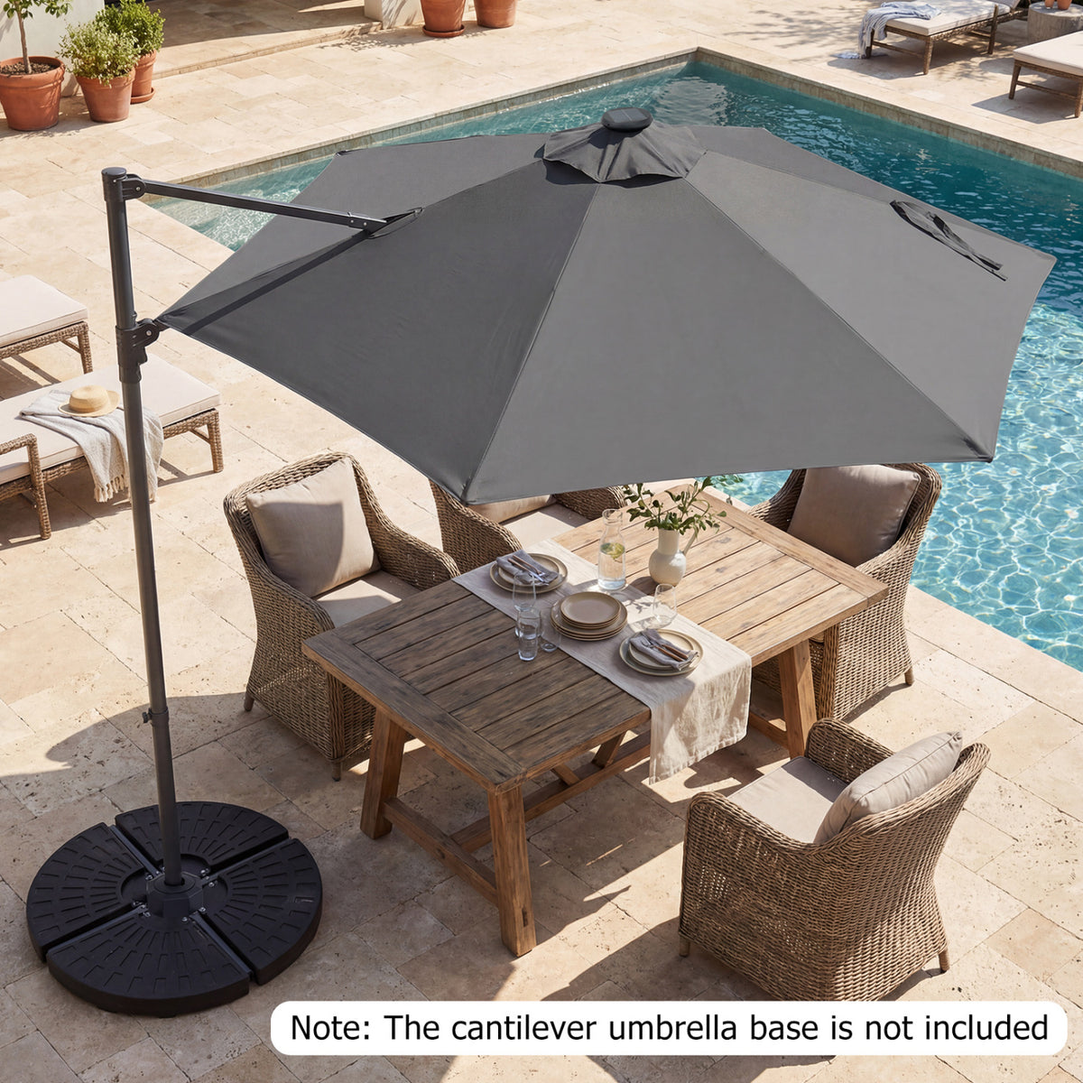 10 Feet Patio Cantilever Umbrella with Solar LED Lights-Gray