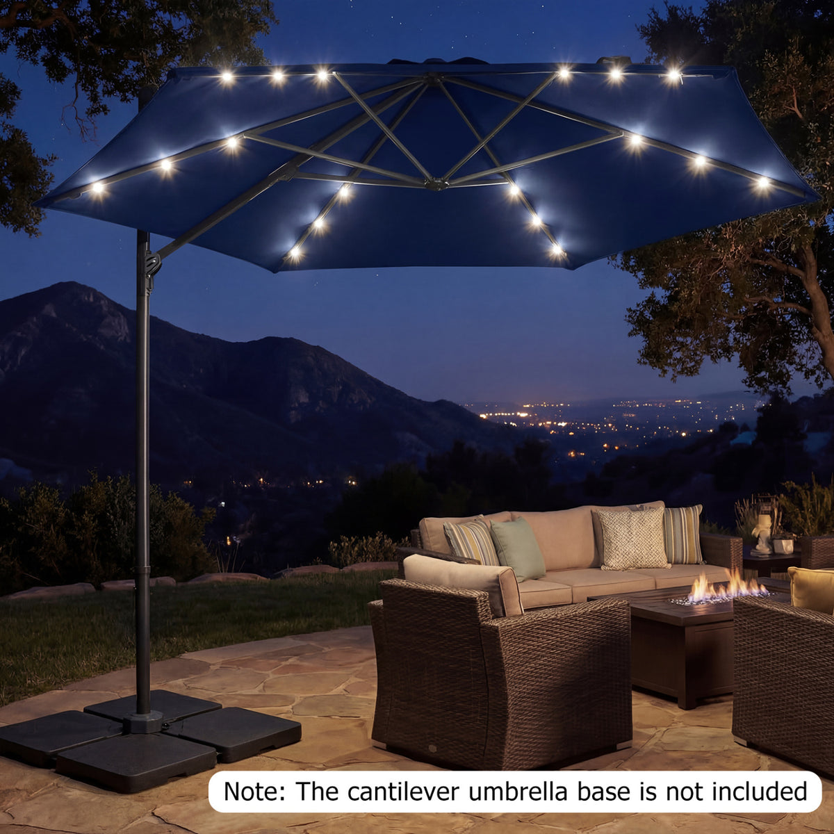 10 Feet Patio Cantilever Umbrella with Solar LED Lights-Navy