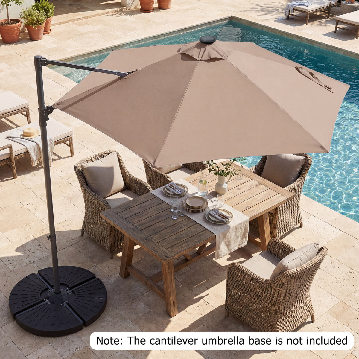10 Feet Patio Cantilever Umbrella with Solar LED Lights-Tan