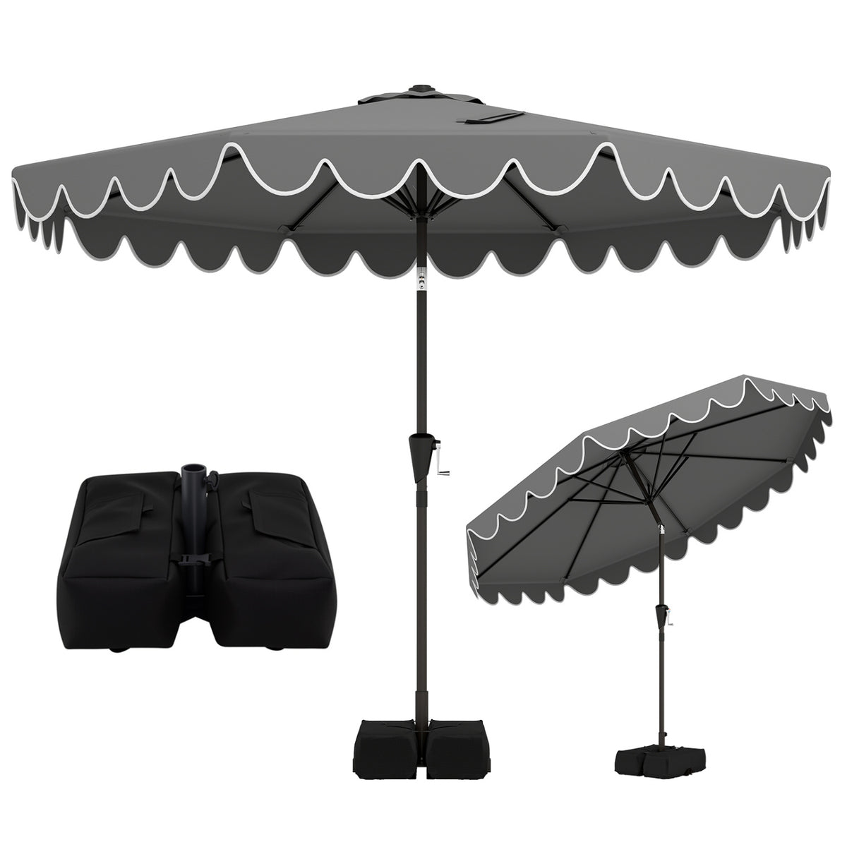 10 Feet Patio Umbrella with Weighted Base and Sandbags-Gray