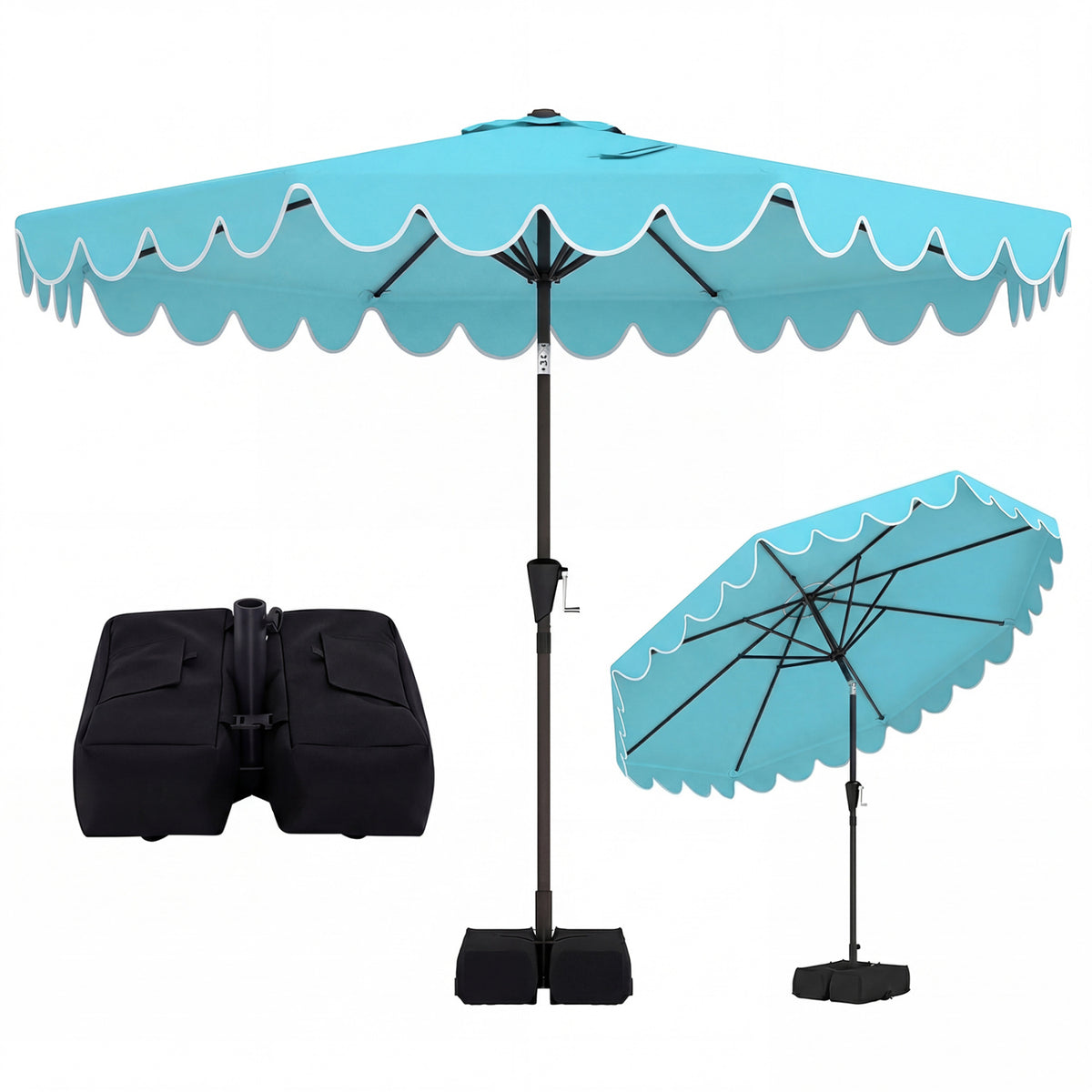 10 Feet Patio Umbrella with Weighted Base and Sandbags-Turquoise