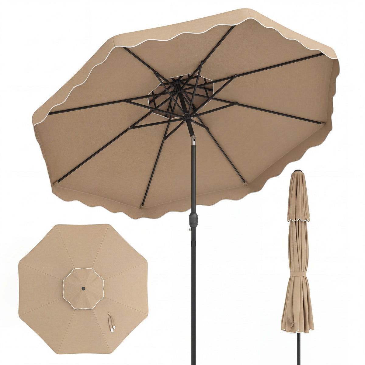 10 Feet Patio Umbrella with Push Button Tilt and Crank-Coffee