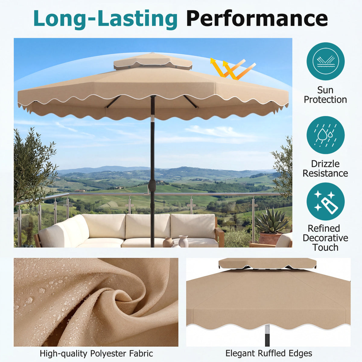 10 Feet Patio Umbrella with Push Button Tilt and Crank-Coffee