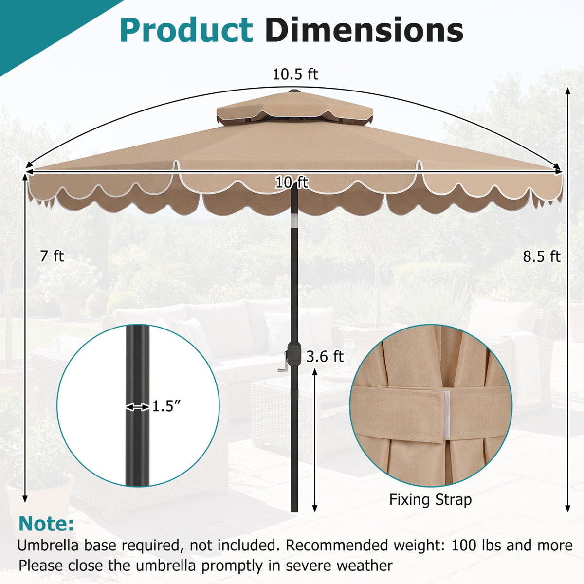 10 Feet Patio Umbrella with Push Button Tilt and Crank-Coffee