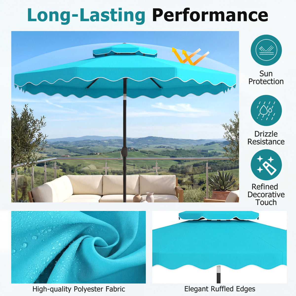 10 Feet Patio Umbrella with Push Button Tilt and Crank-Turquoise