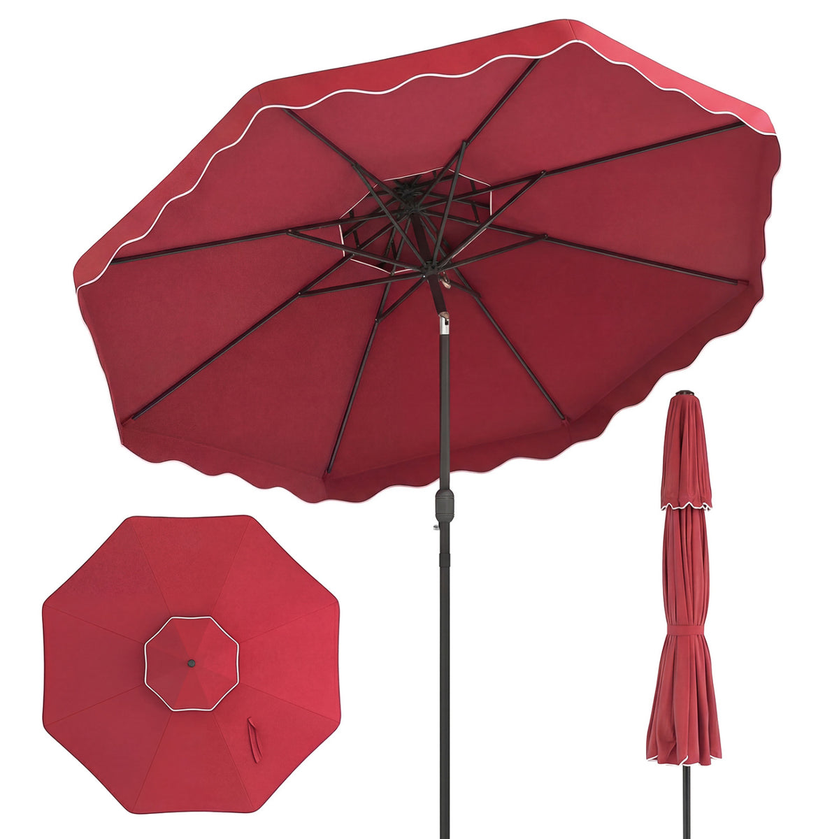 10 Feet Patio Umbrella with Push Button Tilt and Crank-Wine