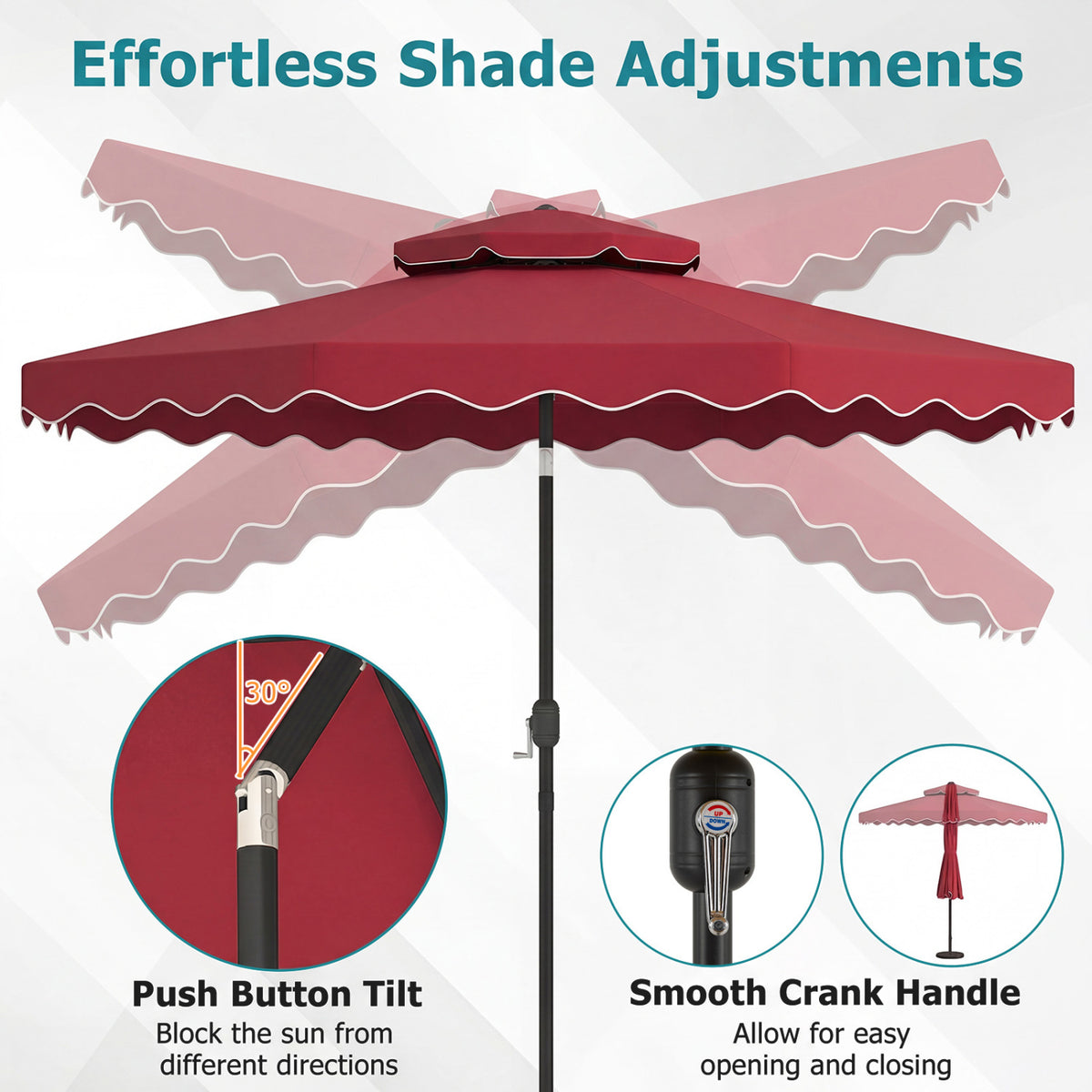 10 Feet Patio Umbrella with Push Button Tilt and Crank-Wine