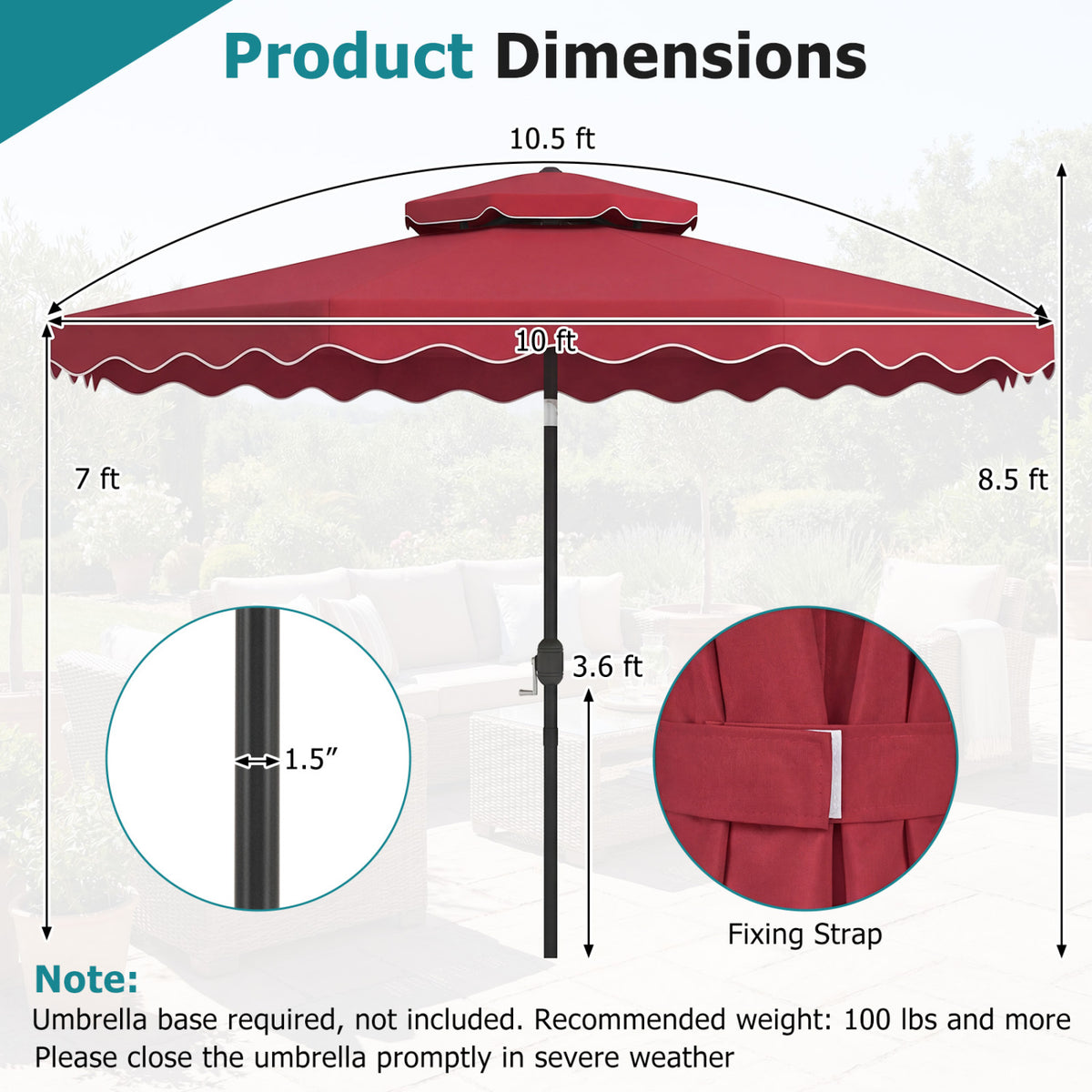 10 Feet Patio Umbrella with Push Button Tilt and Crank-Wine