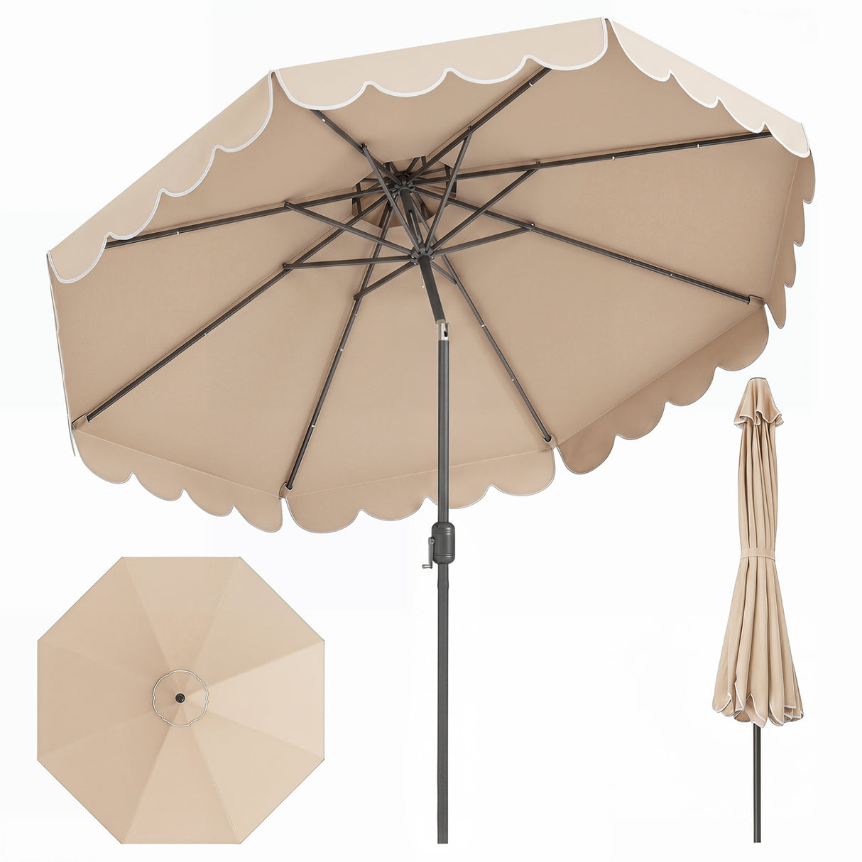 10 Feet Patio UmAbrella Outdoor Market Umbrella with Crank Tilt Adjustment-Beige