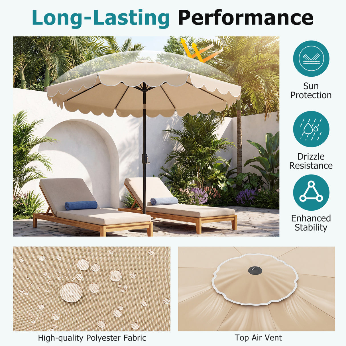 10 Feet Patio UmAbrella Outdoor Market Umbrella with Crank Tilt Adjustment-Beige