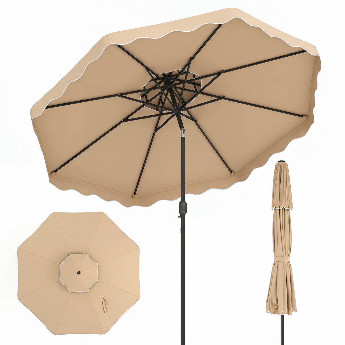 10 Feet Patio Umbrella with Push Button Tilt and Crank-Beige