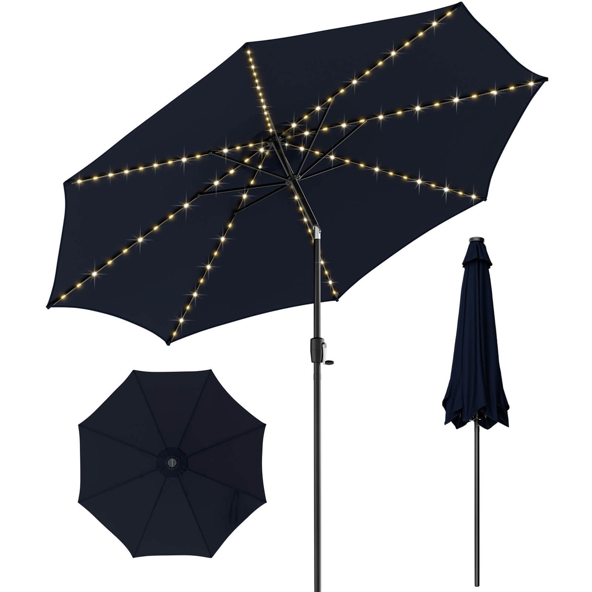 10 Feet Patio Umbrella with 112 Solar Lights and Crank Handle-Navy by DirectDeals