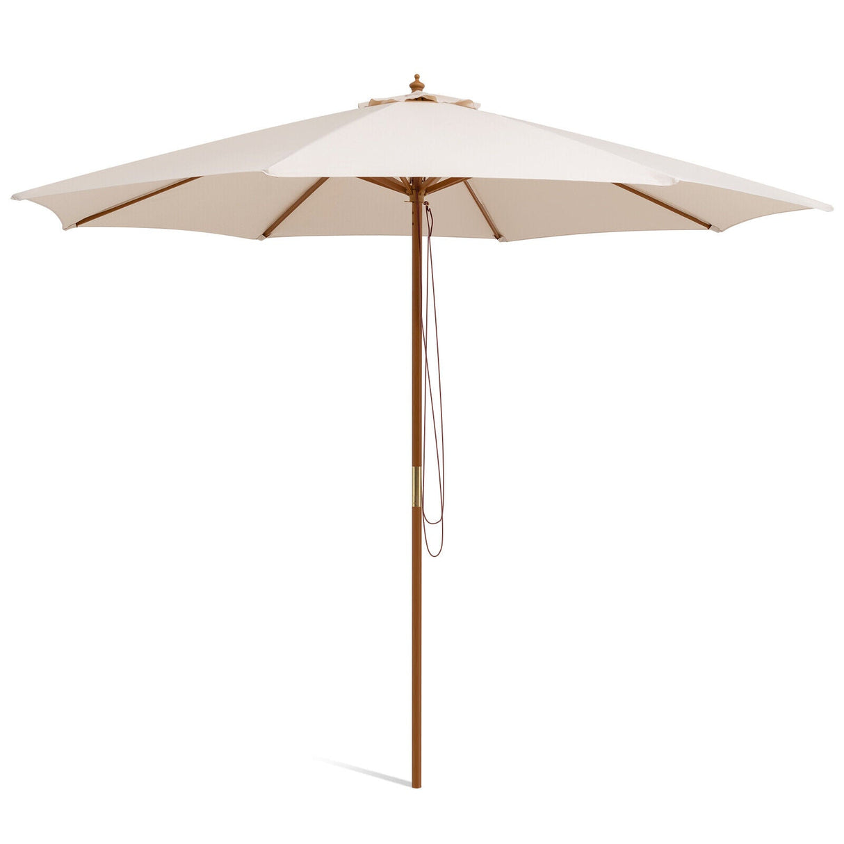 10 Feet Patio Umbrella with 8 Wooden Ribs and 3 Adjustable Heights-Beige by DirectDeals
