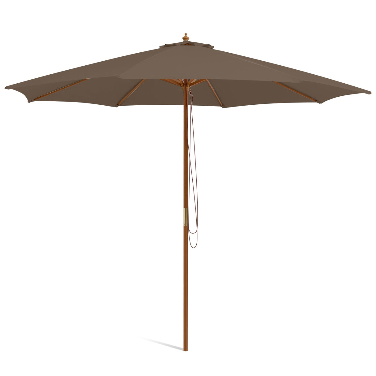 10 Feet Patio Umbrella with 8 Wooden Ribs and 3 Adjustable Heights-Brown by DirectDeals