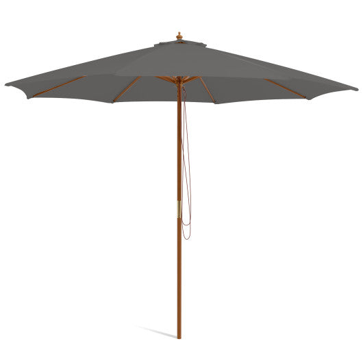 10 Feet Patio Umbrella with 8 Wooden Ribs and 3 Adjustable Heights-Gray
