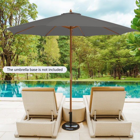10 Feet Patio Umbrella with 8 Wooden Ribs and 3 Adjustable Heights-Gray