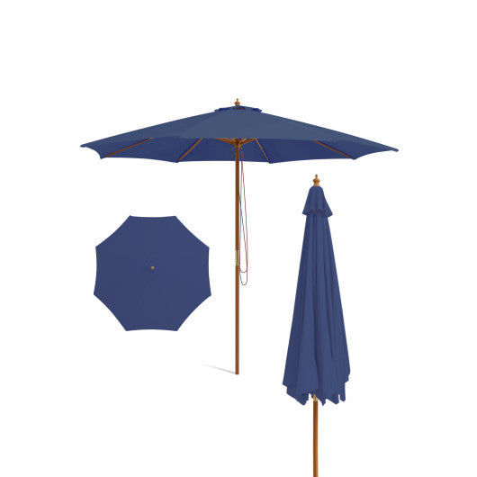 10 Feet Patio Umbrella with 8 Wooden Ribs and 3 Adjustable Heights-Navy