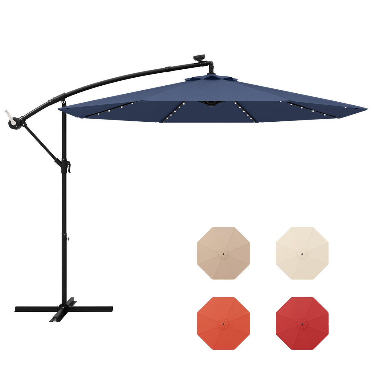 10 Feet Solar LED Offset Umbrella with 40 Lights and Cross Base for Patio-Blue by DirectDeals