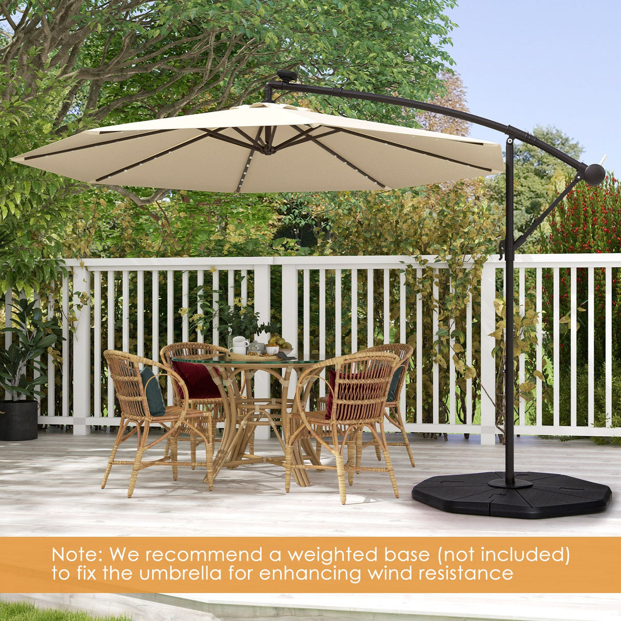 10 Feet Solar Offset Hanging Umbrella with 40 Lamp Beads and Solar Panel-Beige by DirectDeals