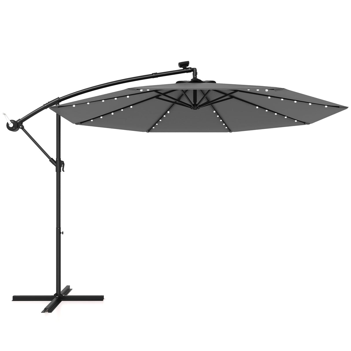 10 Feet Solar Offset Hanging Umbrella with 40 Lamp Beads and Solar Panel-Gray by DirectDeals