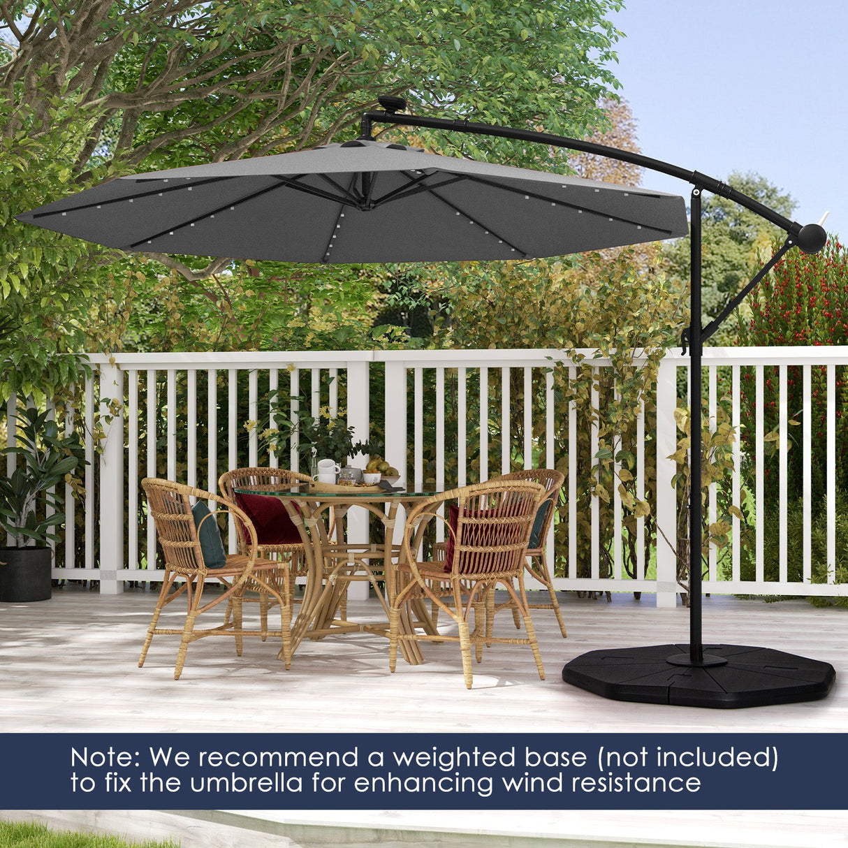 10 Feet Solar Offset Hanging Umbrella with 40 Lamp Beads and Solar Panel-Gray by DirectDeals