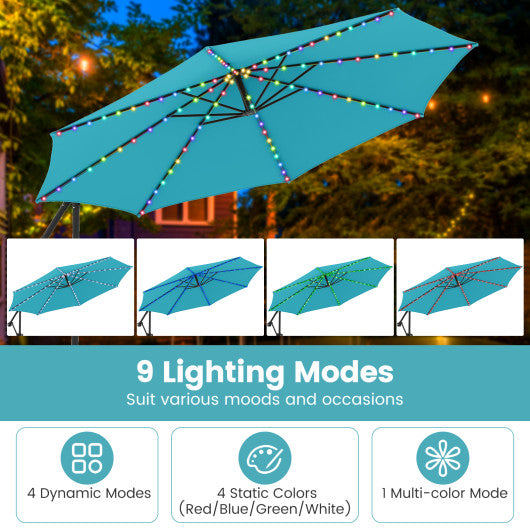 10 Feet Solar Offset Hanging Umbrella with Base and LED Lights-Navy